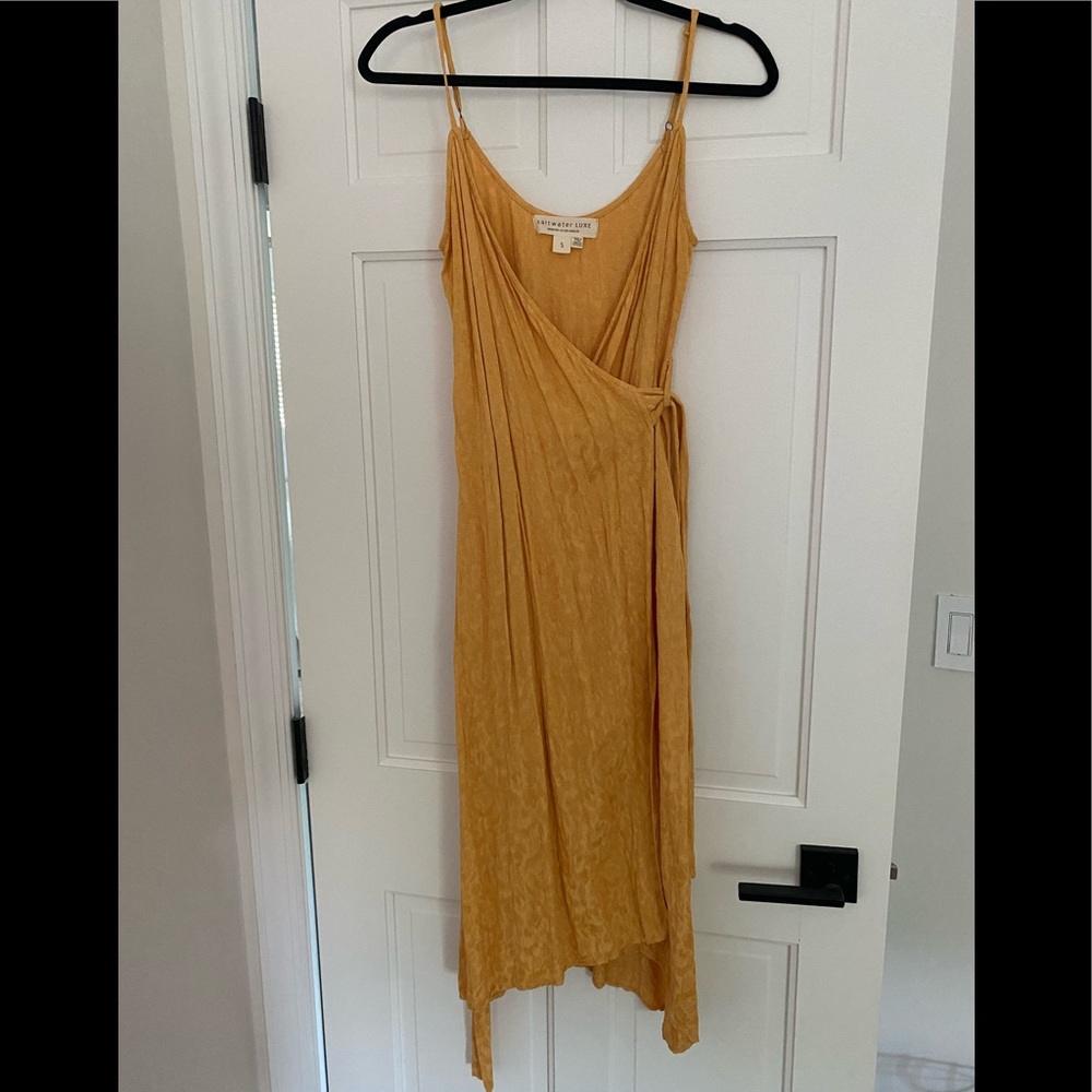 Saltwater Luxe Yellow Wrap Midi Dress Size S